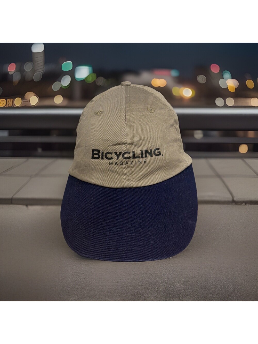 Bicycling Magazine Vintage Baseball Cap Tan Blue Adjustable Strapback Hat Retro